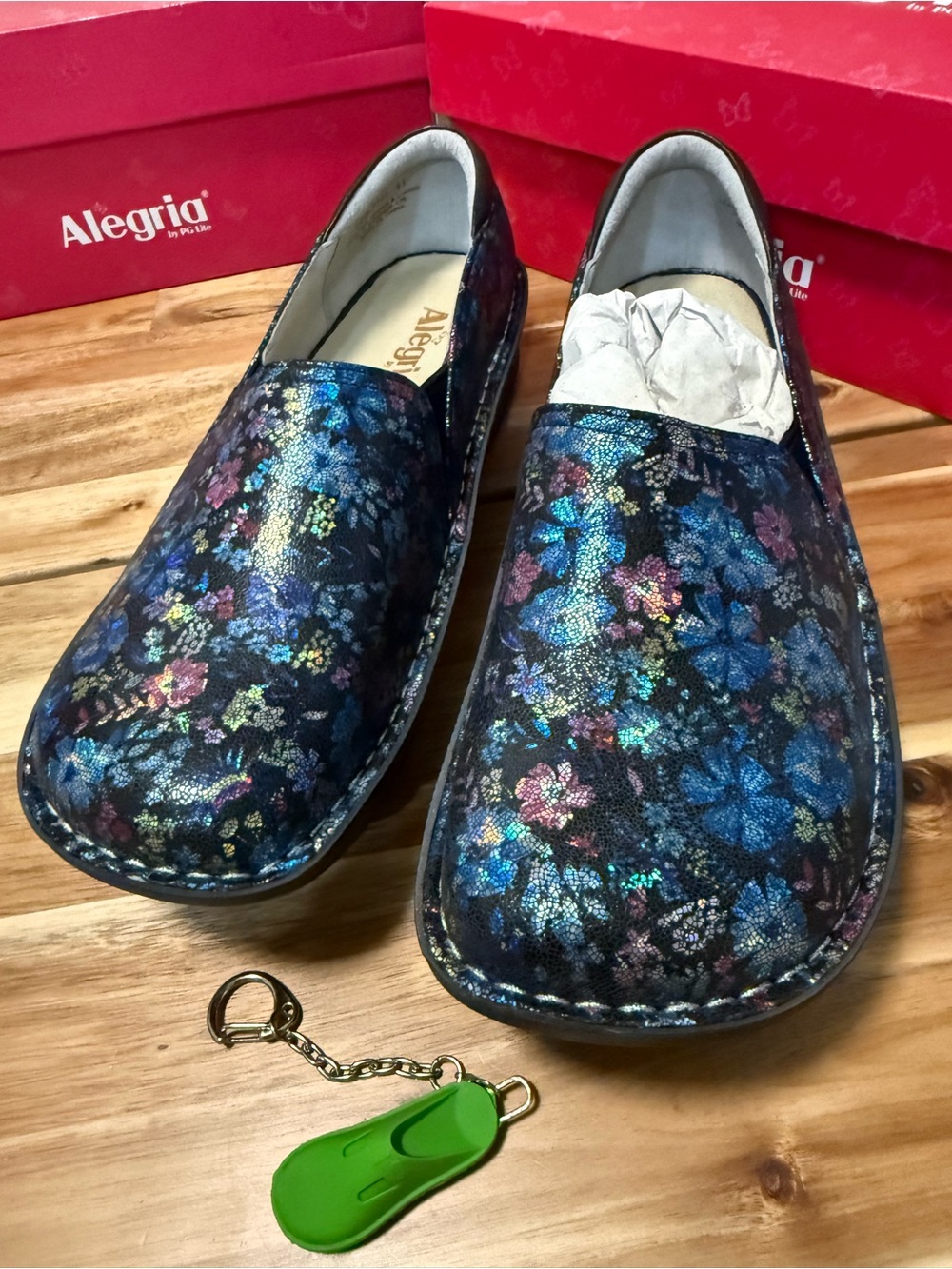 Alegria Navy Multi Floral Slip-On Clog